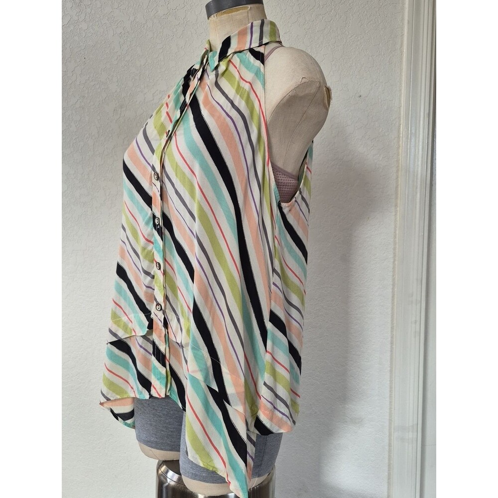 Anthropology Mauve Halter With Collar, Button Up Multi Color Stripe Blouse Sz 6
